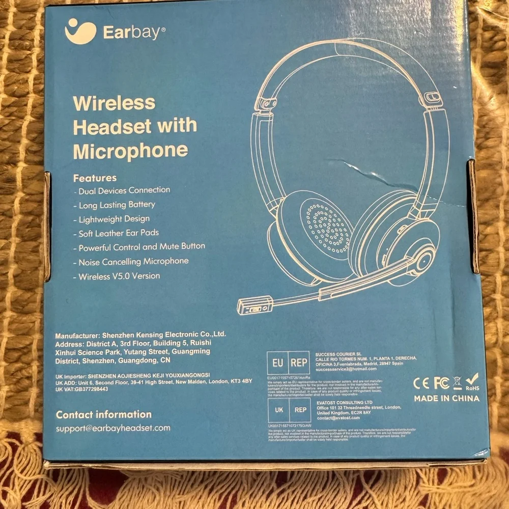 Wireless Headset with Microphone - Black